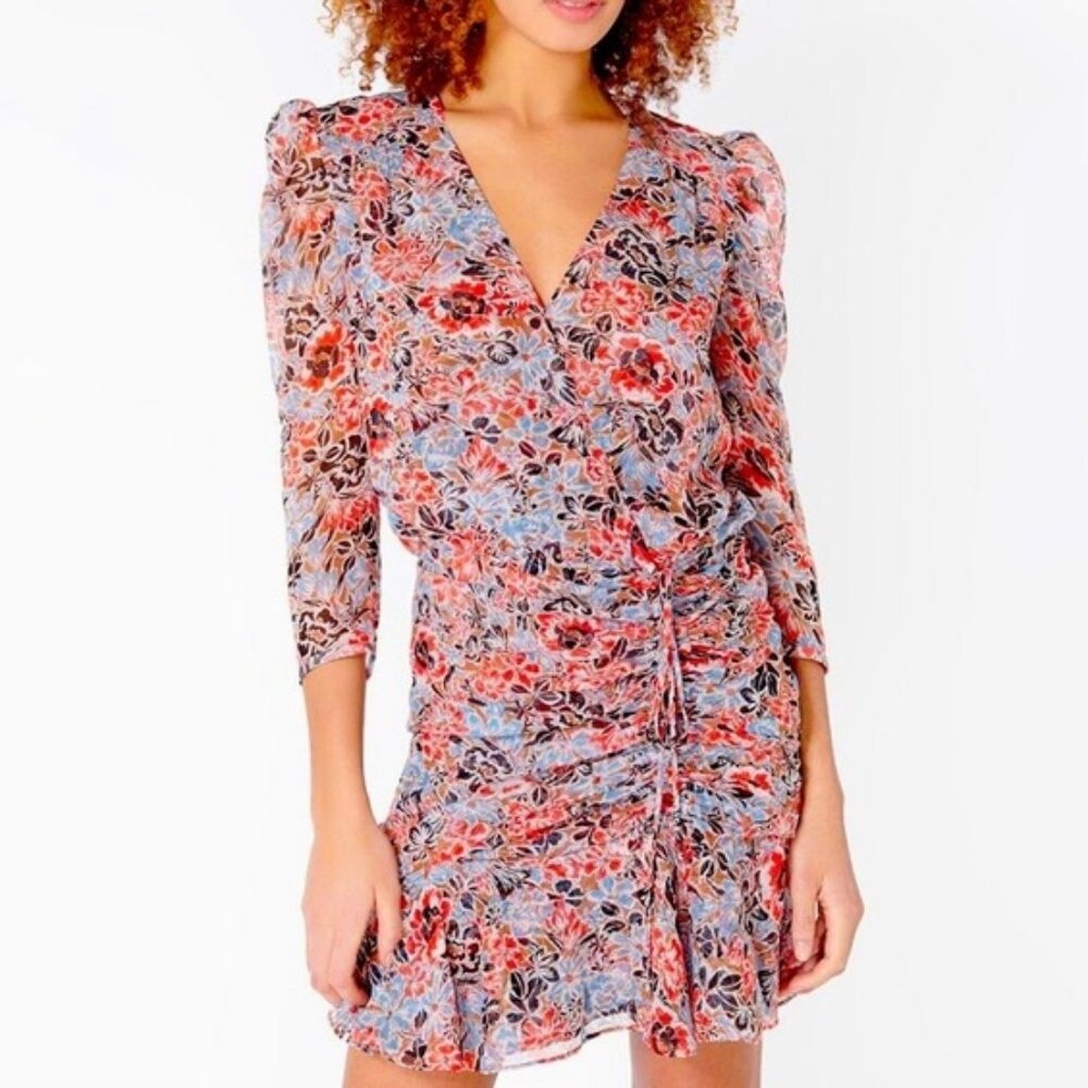 Veronica Beard Maggie Silk Ruched Floral Dress